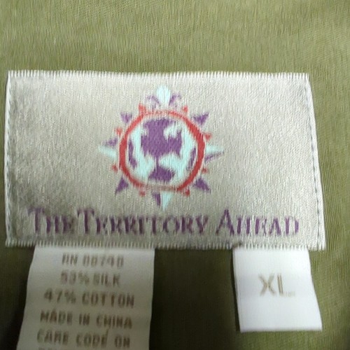 The Territory Ahead Mens Shirt XL Green Gray Silk Cotton Long Sleeve Soft - Picture 6 of 16