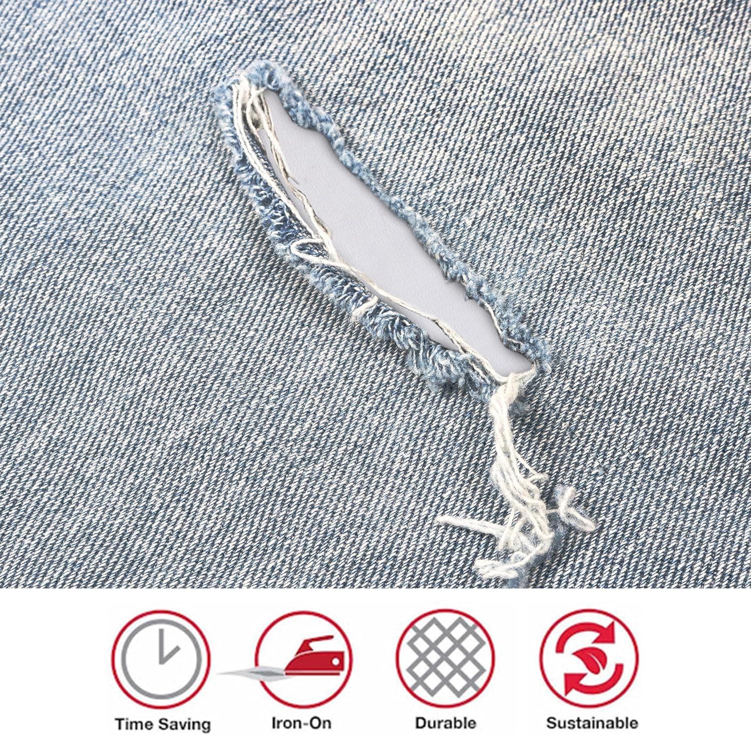 Iron-On Mending Fabric, 7-Inch X 16-Inch Patch for Mending Clothes, White (Three