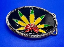 Marijuana Cannabis Pot Leaf Weed Enameled Rasta Colors New 4" Wide Belt Buckle