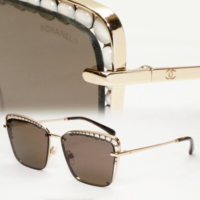 Chanel Sunglasses Pearl Gold Square Metal Brown 3N 4235-H c.395/S7 