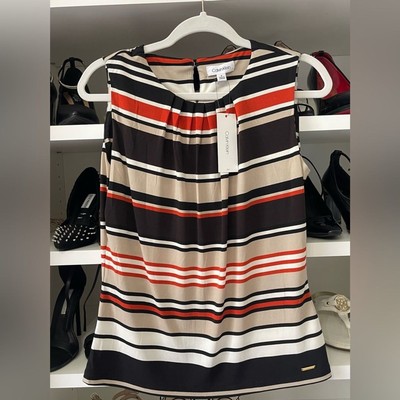 Calvin Klein Women's Striped Sleeveless Top - Black, Red, Cream Size Small