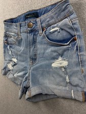 Aeropostale Women's Size 2 w25 Blue Denim Distressed High Waisted Midi Short