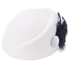 Elegant Ivory Womens Wool Felt Cocktail Wedding Pillbox Beret Winter Hat T502