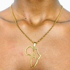 Gold Plated Necklace, Minimalist Africa Map Pendant Men Women Chain Necklace
