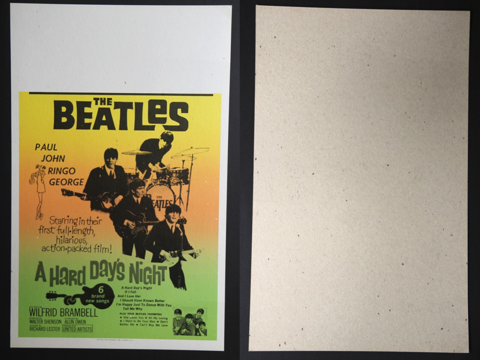 BEATLES "A HARD DAYS NIGHT" VINTAGE WINDOW CARD 14" X 22" BENTON CO.  EXCELLENT!! | eBay