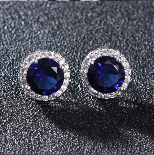 Round Cubic Zirconia 925 Sterling Silver Women Ear Cartilage Stud Earrings Gift - Picture 9 of 62