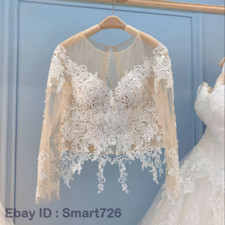 Long Sleeve Wedding Jacket Appliques Bridal Party Coat Scoop Wedding LaceTop