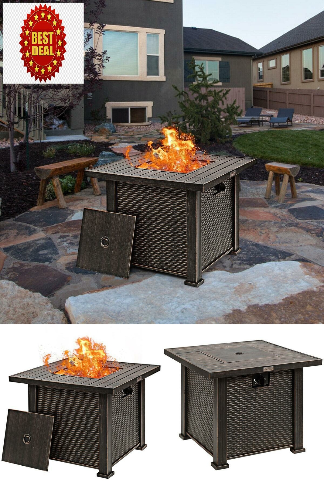 outdoor tabletop fireplace on Patio Lawn Garden Amkv Propane Natural Gas Fire Table For Outdoor Burning Fire Pit 48inch 50 000 Btu Rectangle Stonecrest Patio Propane Gas Firepit Table W Free Lava Rocks For Garden Square Outdoor