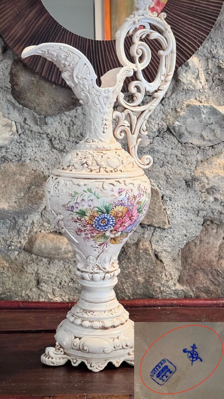 Antico Vaso Brocca Anfora Porcellana Nove di Bassano, Timbro Cavalli anni '60