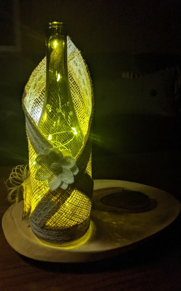 LED indoor/ outdoor wine bottle with Custom Burlap decor - Image 4 of 4