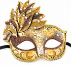 Venetian Cascade Masquerade Mask Gold Bronze Glitter Mardi Gras Carnival Costume