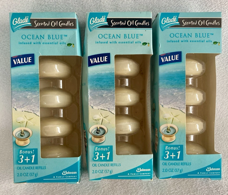 12 recambios de velas de aceite perfumado GLADE AZUL OCÉANO retirados NOS Foto 2 de 4