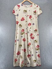 Talbots Dress Womens 2 Beige Multi Floral Linen Maxi Shift Short Sleeve Vintage