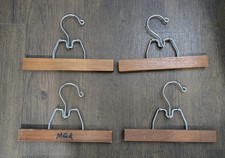 Lot of 4 Vtg Wooden Pant Hangers Skirt Slacks with Metal Clamps