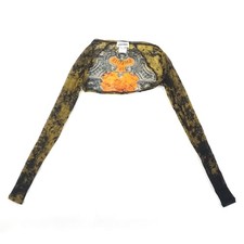 Jean Paul Gaultier Tulle Medallion Print Top Khaki/Black/Orange Women's Size S