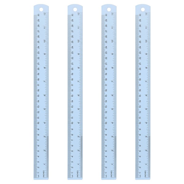 4 StüCk Gerade Lineale 30Cm Metrisch Sae Aluminium Lineale Mit Loch Hellblau-image