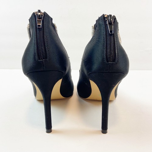 Nina Remini Black Lustre Evening Pumps Women's Size 8 Rhinestone Ankle Strap Zip - Picture 7 of 8