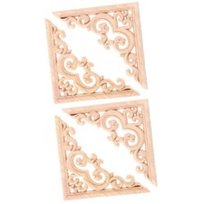 4pcs Wooden Carving Applique Onlay Unpainted Wood Decals For Cabinet Door Decor