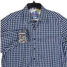 Robert Graham Mens L Classic Fit Shirt Blue Gingham Check Button LS Flip Cuffs