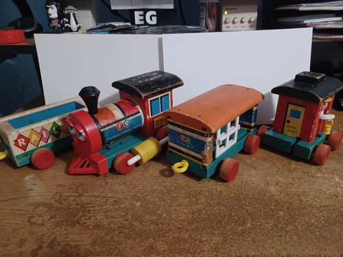 Vintage 1960's Fisher Price Toys Huffy Puffy "999" Wooden Train Play Set
