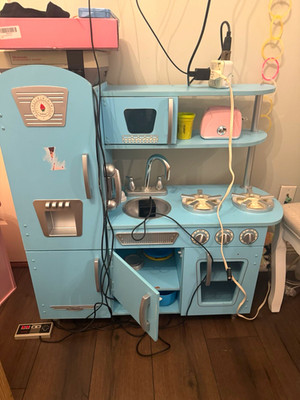 Blue Pretend Play Kitchen Set w/ Refrigerator Sink Stovetop Oven Microwave