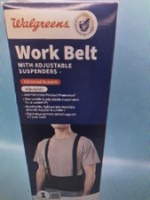 Walgreens Back Work Belt w/Adjustable Suspenders Advanced Support 1 Size