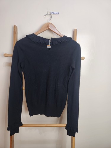 Review Black Wool Blend Merino Alpaca Pullover Jumper Ruffle Collar Size 8 - Picture 4 of 6