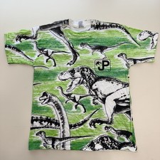 Vintage Jurassic Park KIDS Shirt Size XL 18-20 AOP Green All Over Dinosaurs Rare
