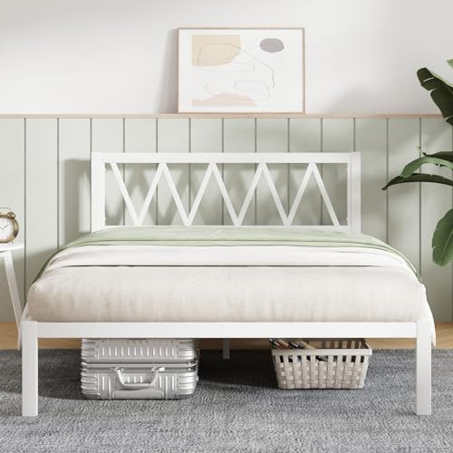 Stylish Queen Bed Frame with Headboard, Sturdy Metal Platform and Wood Slat Support