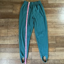 80s VINTAGE Size S Bobbie Brooks Stirrup Pants Teal Blue Women's Textured 1619