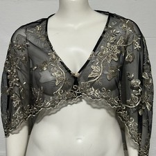 Beaded Evening Cape Bridal Black and Gold Ashro Size 12 Formal NEW