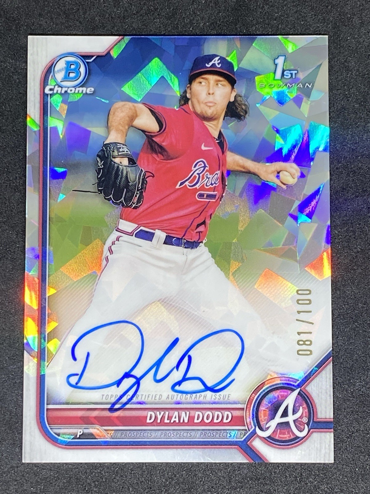 Dylan Dodd 2022 Bowman Chrome Atomic Refractor Auto /100 Atlanta Braves 1st