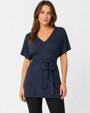 RED Valentino Blue Tunic Top Womens 42 US L V-Neck Dolman Sleeve Tie Waist