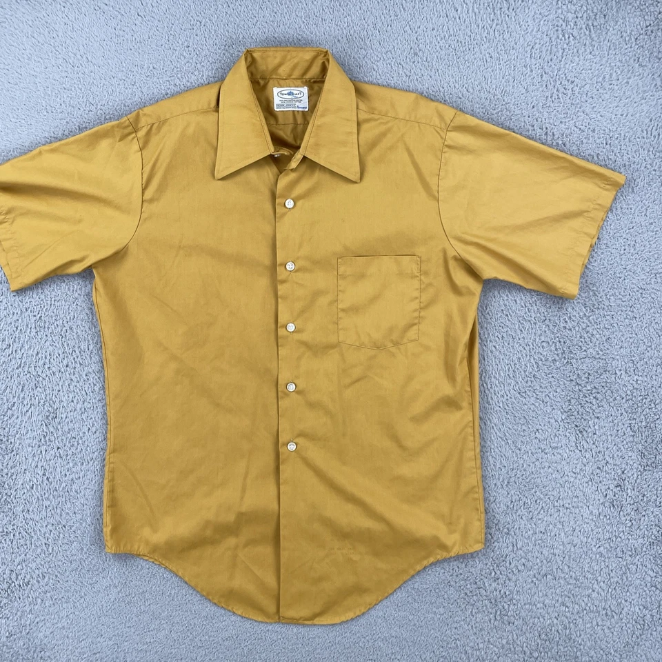 Винтажная рубашка с коротким рукавом Towncraft Plus Pennys Penn Prest большая золотистая на пуговицах - Изображение 2 из 4
