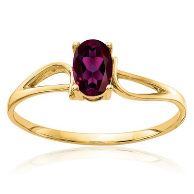 14K massiver ovaler Rhodolith Granat Solitär Ring Gelbgold
