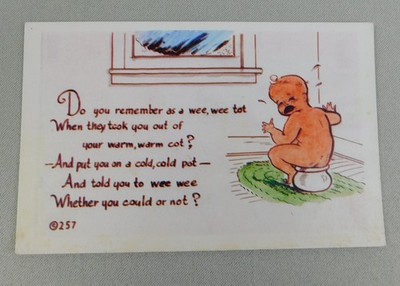 Vintage KromeKolor Comic Postcard 50s 60s Bathroom Hillbilly Potty Humor