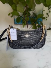 NWT Coach Teri Shoulder Crossbody Bag In Woven Straw  Leather Gold Black CBI17