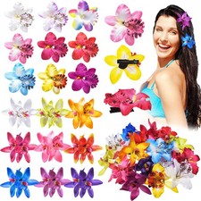 Hawaiian Artificial Hibiscus Tropical Double Chiffon Floral Hair Clip Pin 18 PCS