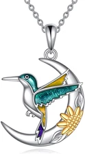 925 Sterling Silver Hummingbird Crescent Moon Necklace Jewelry Gifts for Women