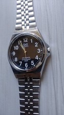 Citizen Q&Q H980-205 Solarmate Solar Black Dial Watch Silver Bracelet Used