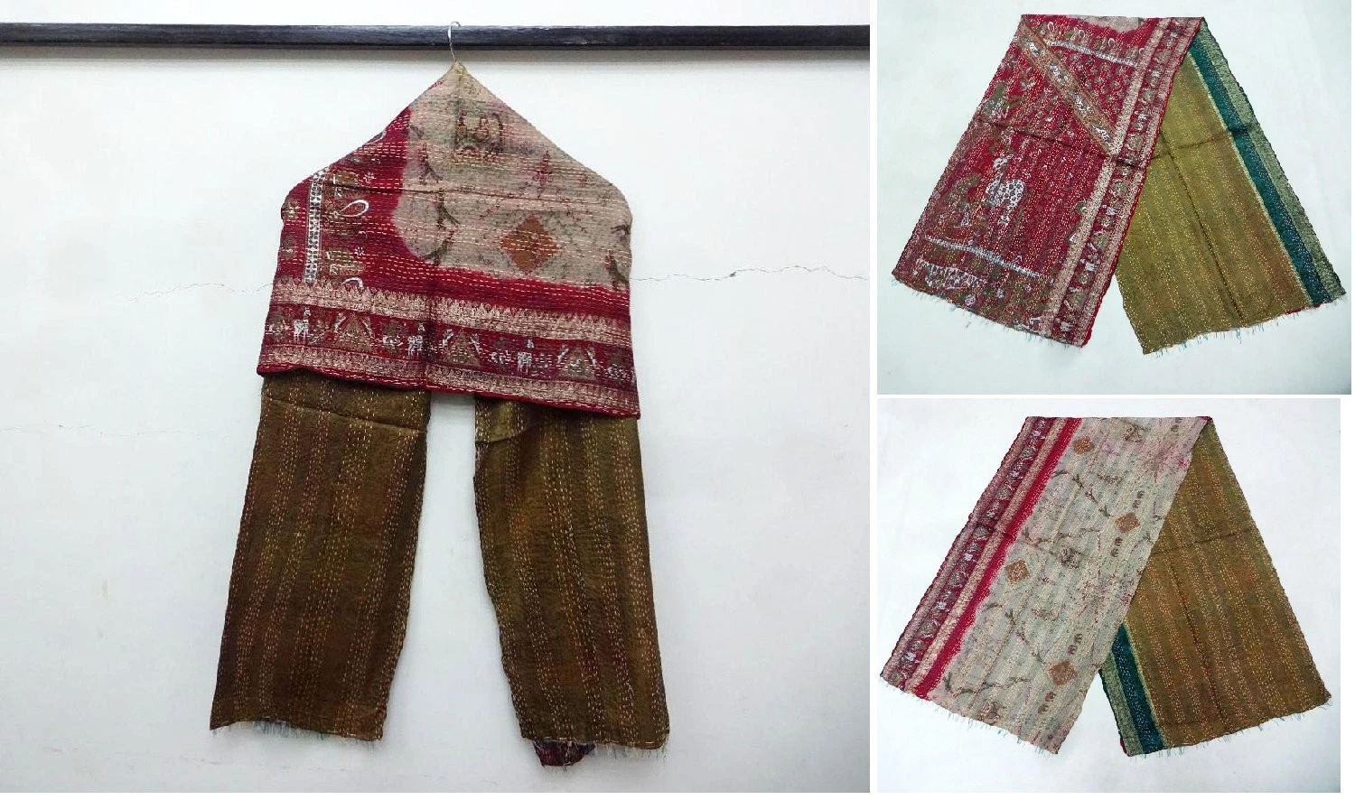 Silk Kantha Scarf Vintage Head Wrap Stole Dupatta Hand Quilted Women Shawl