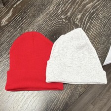 Red and Gray Knit Beanie Hat Set Boys Casual Solid Winter Fall