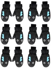 Kids Waterproof Mittens - 6 Pairs 1-3 Years - Black Cute Dinosaur Design