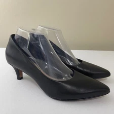Clarks Linvale Jerica Black Leather Pointed Toe Kitten Heel Pumps Size US 8M