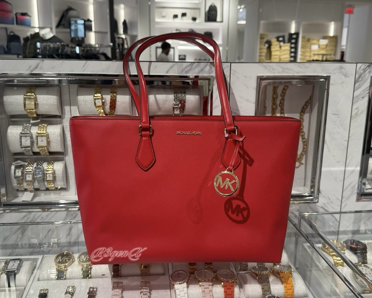 Michael Kors Sheila Large Tote Shoulder Bag Women Purse Zip MK Bright Red  Laptop