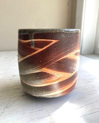 Handmade Studio Pottery Yunomi Tea Rust Lava Brush Glaze Tincture Cup Vessel