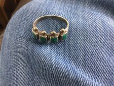 Southwestern Style Sterling Silver Ring With Green Square Cut Stones Size 6