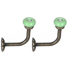 2Pcs Wall Hooks Zinc Alloy Single Prong Ceramic Handle Coat Hook Green