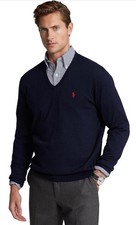 NWT Polo Ralph Lauren NAVY BLUE 100 Cotton Lightweight Knit V-Neck Sweater