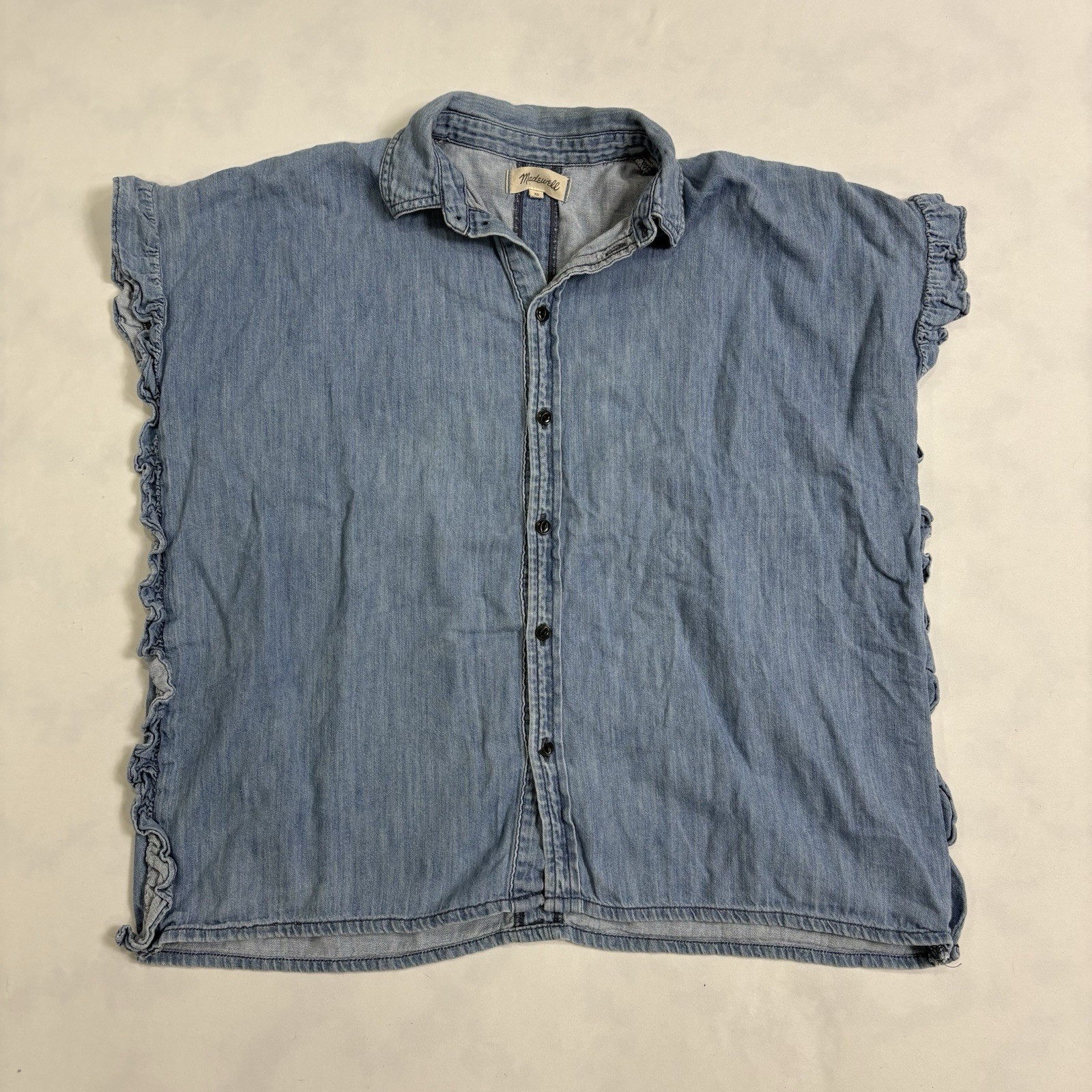 Madewell Chambray Button Front Ruffle Sleeve Top … - image 1